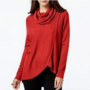 FADE  Collection Red Draped Cowl-Neck Acrylic Sweater Top Women's XXL